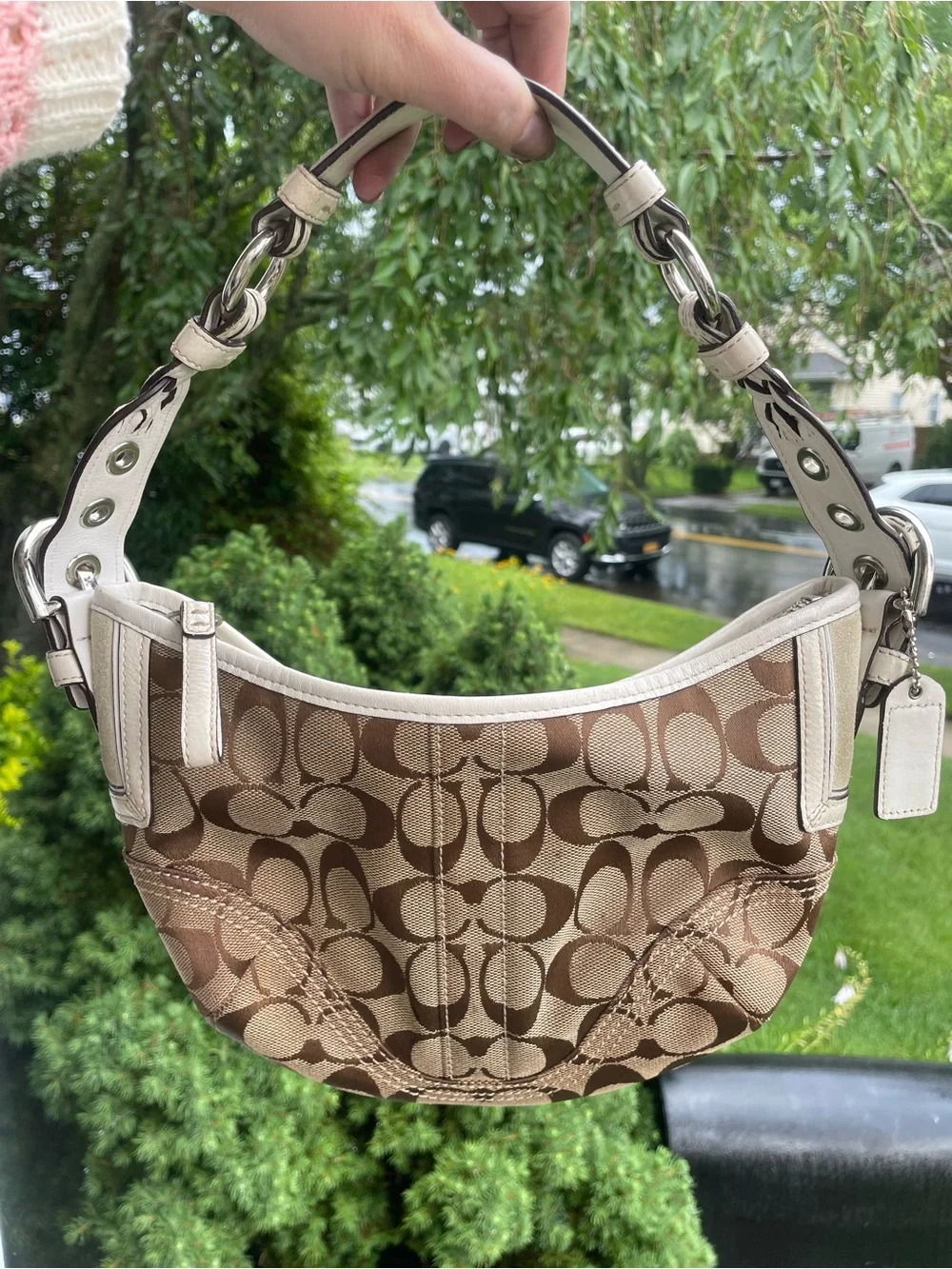 Coach Y2K Signature Jacquard Hobo shoulder Bag in Khaki/white